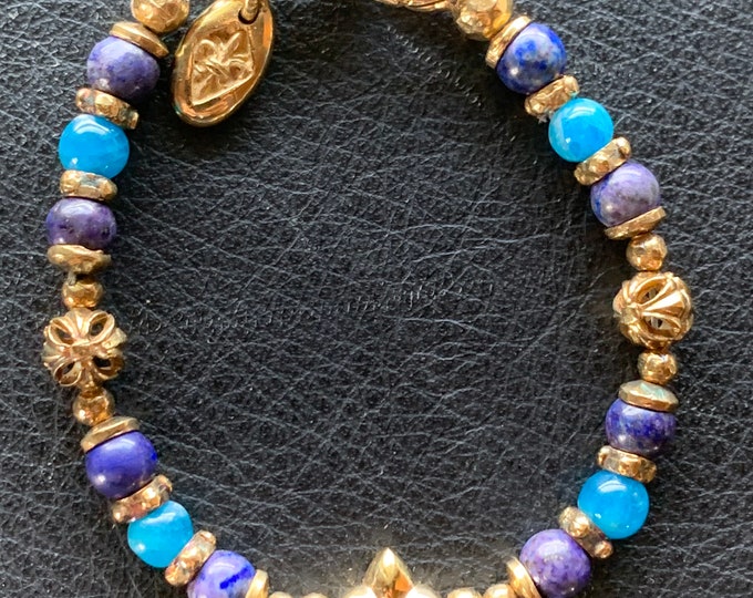 Pearl Bracelet by Elf Craft Silver Gold Plated 925 with Lapis Lazuli