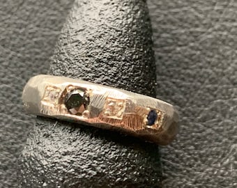 Silver ring solar system/ planets set with diamonds, sapphire + ruby by Elf Craft 925