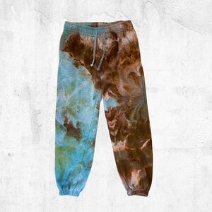Ice Dyed Sweatpants - Tie Dye Pants - Handmade Unique Bottoms - Blue Chocolate - Fall Winter Women's Medium (6/8)
