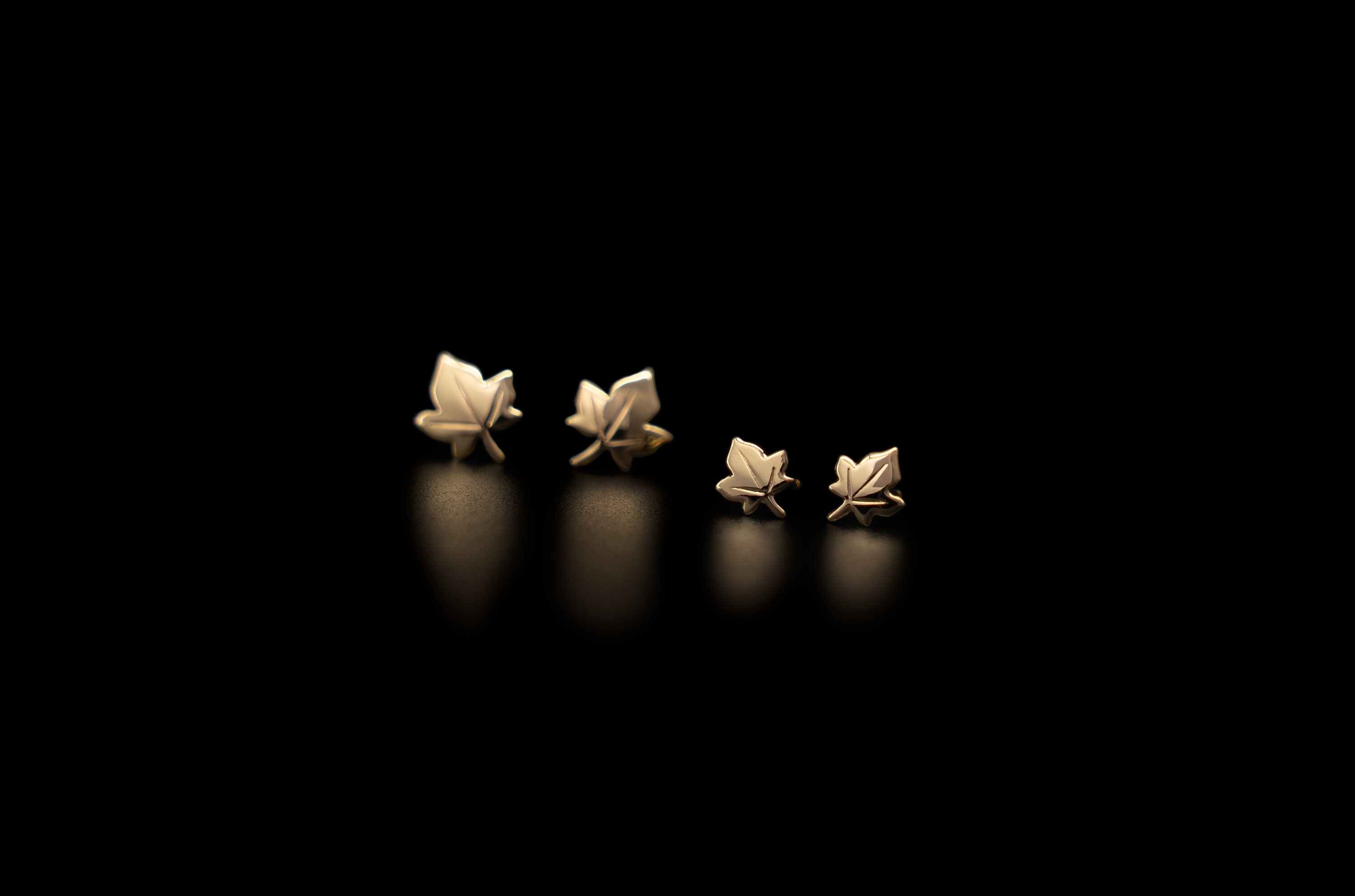 18ct Gold Mini Ivy Leaf Stud Earrings - Wilde Flower. Handmade real solid gold stud earrings. Everyday tiny dainty leaf stud earrings.