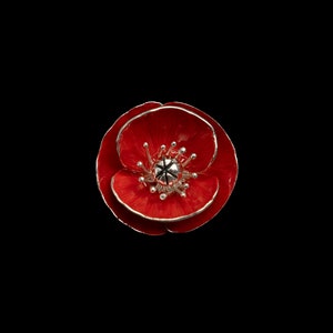 Red Enamelled Sterling Silver Poppy Pin Brooch, Rememberance Sunday, Remberance Poppy flower, Armistice day, pin badge, handmade