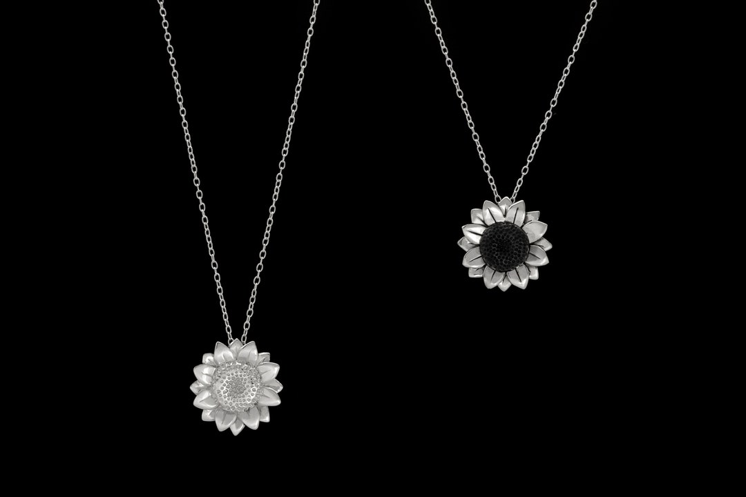 Sunflower Necklace Wilde Flower. Silver Sunflower Pendant Necklace
