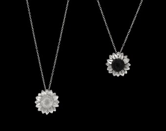 Handmade Sterling Silver Sunflower Necklace - Wilde Flower - 18" Chain