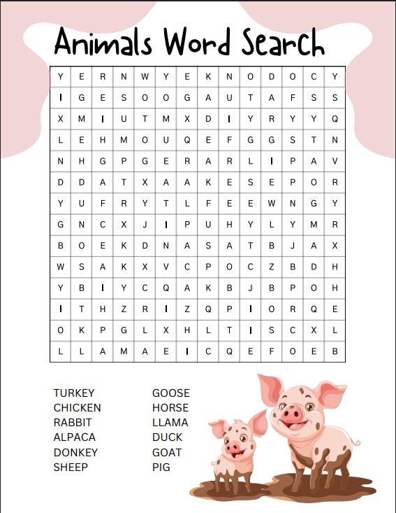 Animal Word Search Puzzle Printable | Fun Kids Activity | Educational