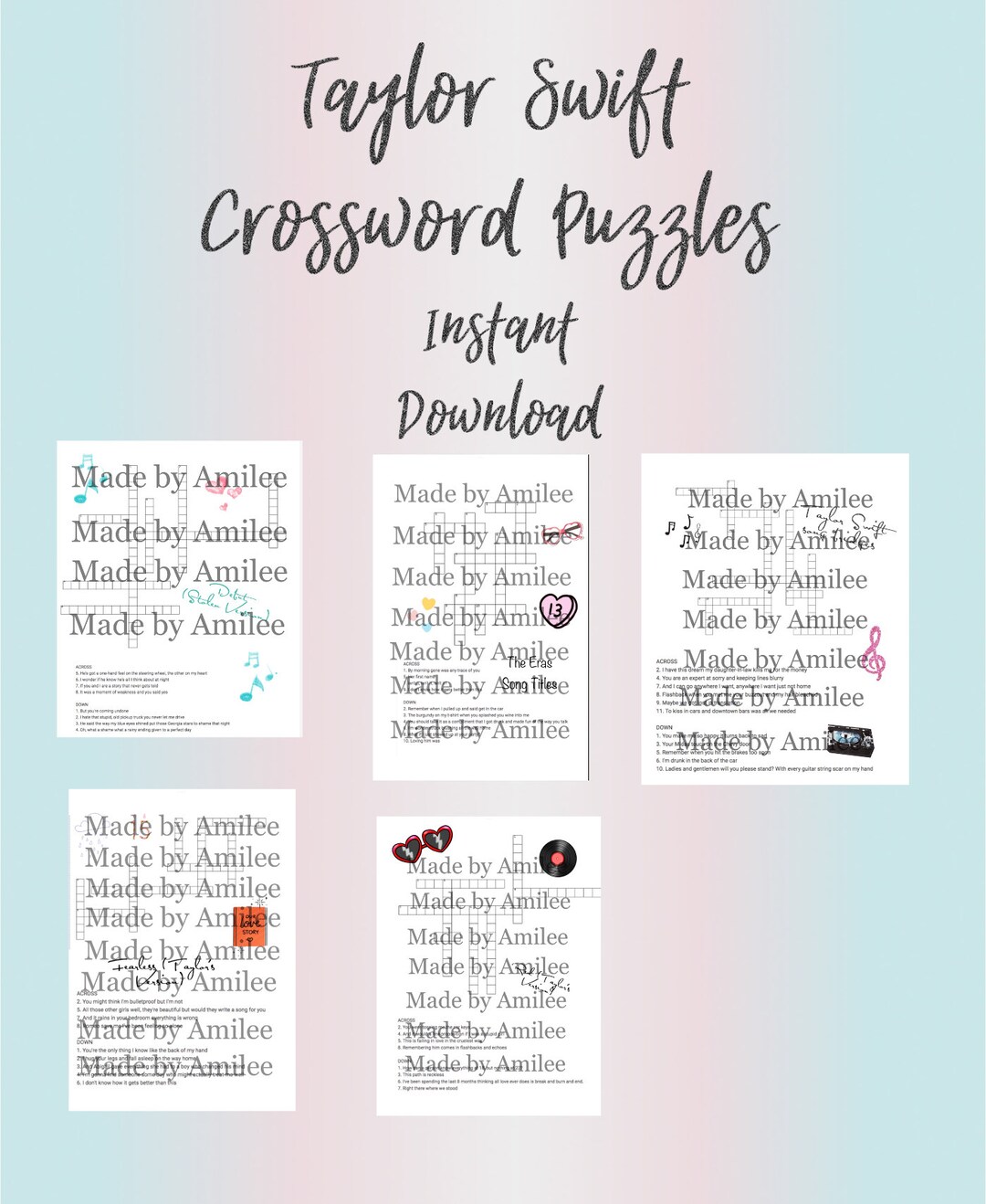 Taylor swift crossword puzzles etsy