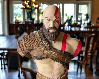 God of War Ragnarök Kratos, cadeau de jeu vidéo, buste de Kratos, figurine, objet de collection, 10 pouces imprimé en 3D, sculpture