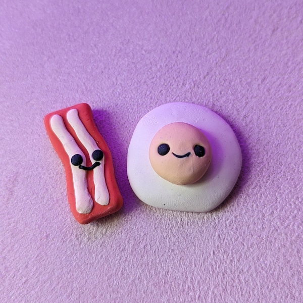 Adorable Handmade Kawaii Bacon and Egg Sculpture - Polymer Clay Breakfast Delight! | Handcrafted Polymer Clay Art