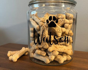 Personalized dog treat jar, pet treat jar, glass jar