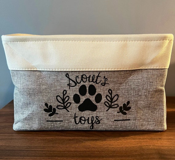 Personalized dog toy basket, dog toy container, pet toy basket, fabric basket