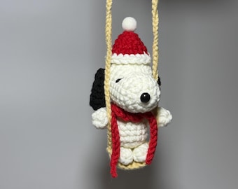 Crochet Dog Doll, Cartoon Beagle Amigurumi Plush, Christmas Hat Toy