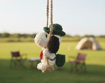Camping beagle plush |  Black and white beagle hanging swing for car | Cartoon decoration gift