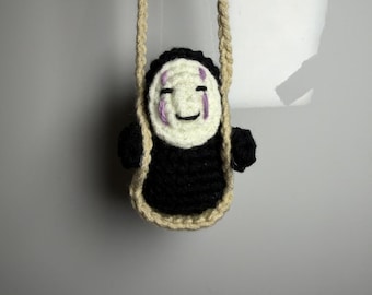 Handmade No Face Crochet Car Charm | Anime Swing Decor, Bag Accessory