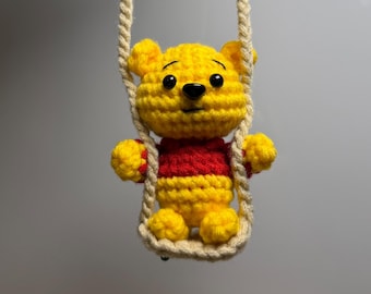 Crochet Honey Bear Swing Car Mirror Charm | Handmade Nostalgic Accessory