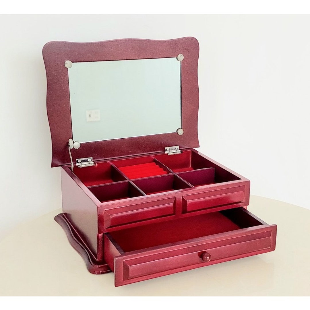Luxury Wooden Jewelry Box Big Size With Mirror and 1 Drawer 02 Etsy