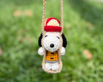 Crochet Firefighter Beagle Car Charm | Handmade Dog Lover Gift