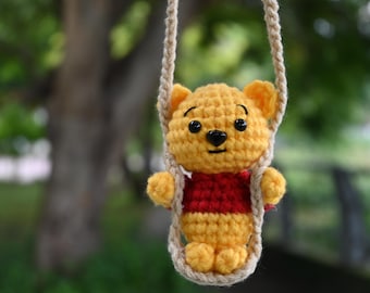 Crochet Honey Bear Swing Car Mirror Charm | Handmade Nostalgic Accessory
