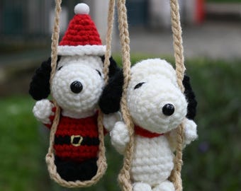 Christmas Beagle Car Charm | Crochet Santa Beagle Swing | Handmade Holiday Dog Gift