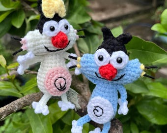Crochet Cat Keychain Set | Oggy Cartoon Amigurumi Bag Charm