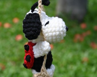 Handmade Crochet Beagle Ladybug Charm | Car Mirror Decor, Dog Lover Gift