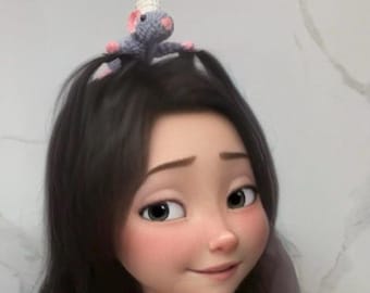 Crochet Ratatouille Hair Band: Remy Chef holding hair