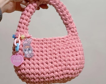 Handmade Crochet Egg Bag: Boho Fabric Yarn Purse with Optional Charm
