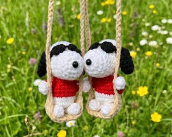 Crochet Beagle Car Charm | Handmade Cotton Swing, Rearview Mirror Decor
