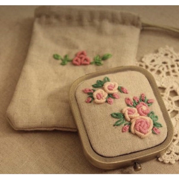 Hand-Embroidered Square Mirror with Mini Bag