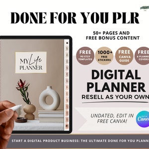 PLR Digital Planner, Canva Template with Resell Rights: Monthly, Weekly, Daily Layouts for Commercial Use, Editable Hyperlinked Planner