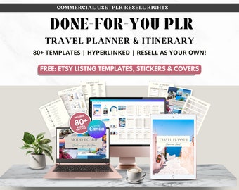 PLR Digital Travel Planner: Canva Editable, Hyperlinked, iPad Ready, Includes Travel Itinerary, Packing List - plr hyperlinked.