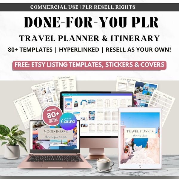 PLR digitale reisplanner: Canva bewerkbaar, hyperlink, iPad klaar, inclusief reisroute, paklijst - plr hyperlink.