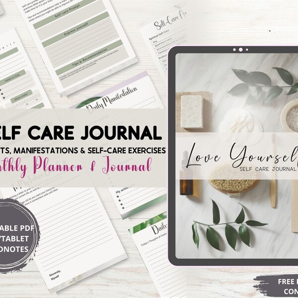 Self Care Journal, Digital Planner, wellness, Mental Health, Soft Life Self Love, Mood Boost. PERSONAL USE: Printable & iPad Goodnotes