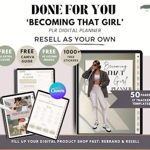 Planner digitale Black Girl 2025 / Modello PLR Canva per donne ambiziose / Compatibile con Goodnotes, diritti di etichettatura privata, pronto all'uso e rivendibile