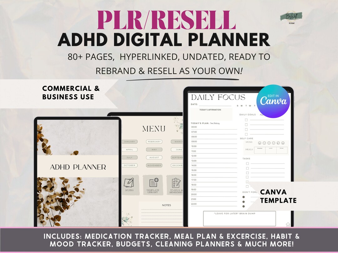 ADHD Digital Planner: Editable Template. PLR Resell Canva - Etsy UK
