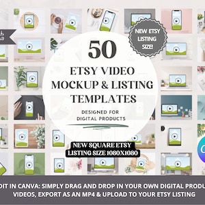 50 Etsy Video Mockups Canva Templates, Listing Video Templates, Customizable. Aesthetic, Digital Product, Promotion Branding Marketing