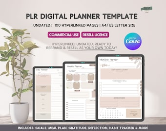 PLR, Resell, Commercial Use Planner Template, Canva Planner Template, Editable Planner, Daily, Weekly, Monthly Planner, Canva Templates
