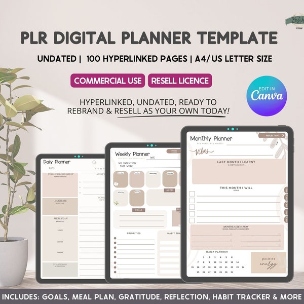 PLR, Resell, Commercial Use Planner Template, Canva Planner Template, Editable Planner, Daily, Weekly, Monthly Planner, Canva Templates