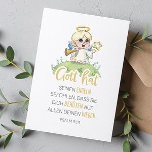 Taufkarte mit Engel & Psalm 91,11, Glückwunschkarte zur Taufe mit Taufspruch und Schutzengel, Gratulationskarte, Geschenk Tauffeier von Pate
