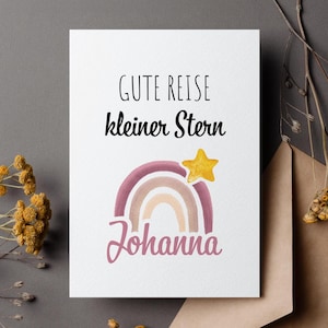 Sternenkind Beileidskarte "Gute Reise kleiner Stern" Personalisierte Trauerkarte mit Regenbogen, Stern am Himmel zum Abschied