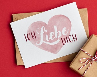 Ich Liebe dich, Karte als Liebesbeweis mit großem Herz, Liebeserklärung, Valentinestag, mit FARBAUSWAHL