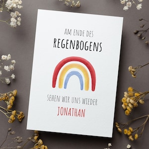 Personalisierte Regenbogen Trauerkarte zum Trost schenken, Beileidskarte mit Hoffnung zum Abschied und Anteilnahme bei Tod eines Sternenkind