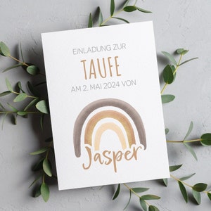 Regenbogen Einladungskarte zur Taufe, Geburtstag, Konfirmation, Kommunion, Einschulung uv.m., Karte wird nach deinen wünschen personalisiert