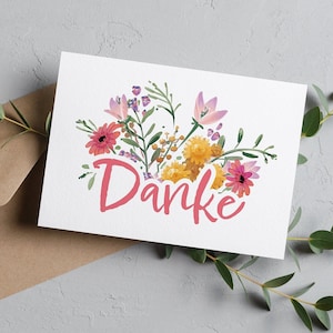 Thank you, thank you card with boho flowers, say loving thank you, greeting card to give as a gift to friends and family