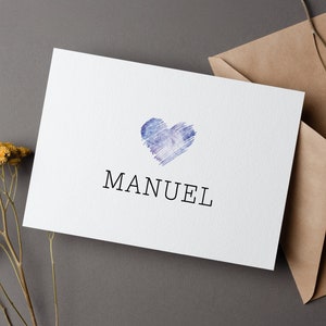Schlichte Trauerkarte mit Namen, Herz und ohne Worte, Herzliche Beileidskarte zum Abschied, mit Liebe Anteil nehmen & damit Trost schenken
