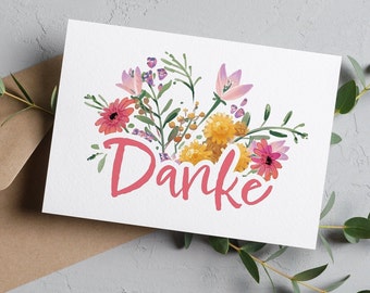 Danke, Dankeskarte mit Boho Blumen, Sage liebevoll Dankeschön, Grußkarte zum verschenken an Freunde und Familie