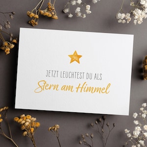 Trauerkarte mit Stern & Spruch, Stern am Himmel, liebevoll in Erinnerung Abschied nehmen, Beileidskarte zum Trost schenken