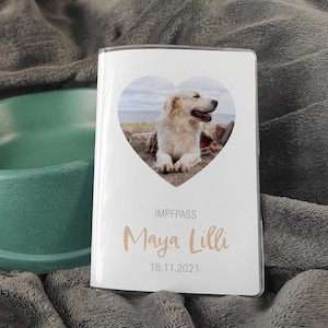 Herz Foto Schutzhülle für den Impfpass, EU Heimtierausweis für Hunde und Katzen, Tierpass wird mit Namen personalisiert