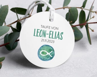 Gastgeschenk Anhänger Fisch zur Taufe, Kommunion, Konfirmation für Mädchen & Jungen, personalisiert, als PDF Datei oder Druck + Versand