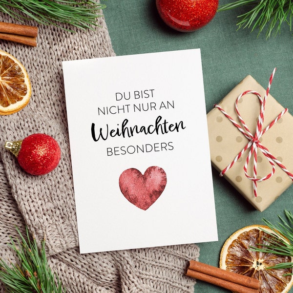 Weihnachtskarte Rotes Grüner Blaues Herz mit Spruch, Du bist nicht nur an Weihnachten besonders, Geschenkkarte, Minikarte, Karte Postkarte