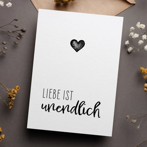 Trauerkarte mit Herz, Liebe ist unendliche, Beileidskarte zum Trost & Hoffnung schenken, liebevoll Abschied nehmen,