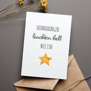 Schlichte Trauerkarte, Erinnerungen leuchten hell wie ein Stern